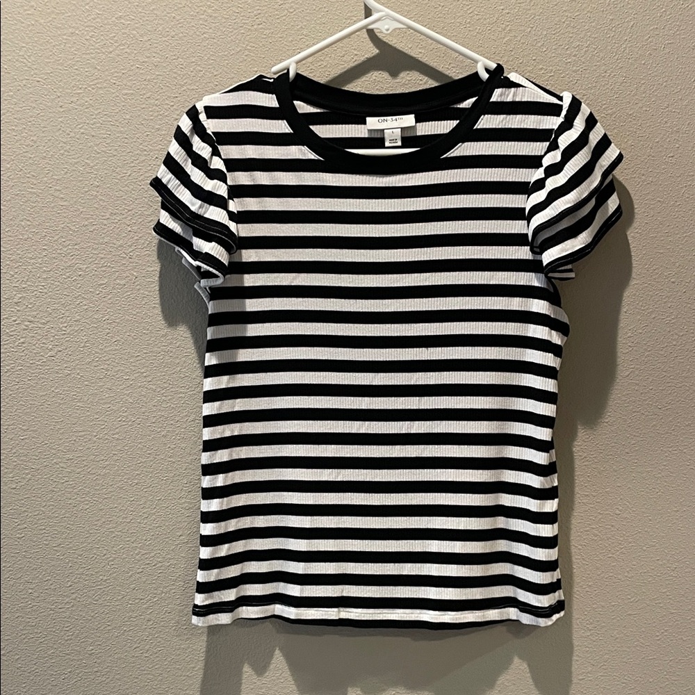 On 34th, Macy’s brand, Black & White Striped Short Sleeve Tee